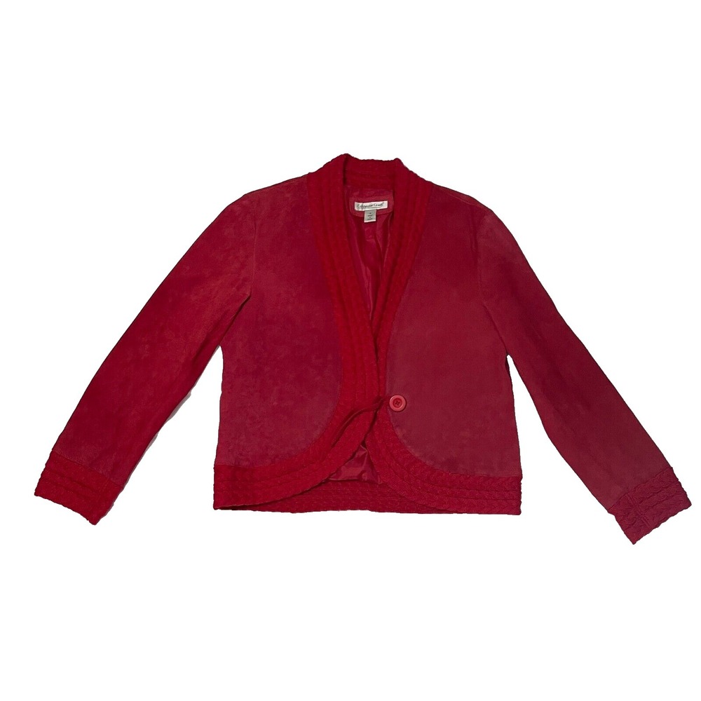 Coldwater Creek Suede Jacket Women's Medium Red Open Front Southwest Western